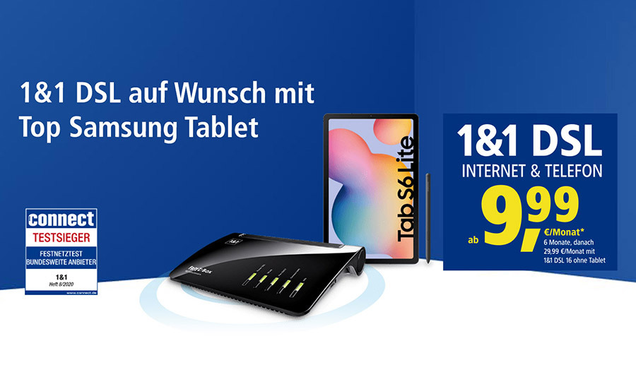 1&1 DSL ab 9,99 € monatlich, die ersten 6 Monate, danach 29,99 €