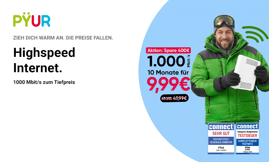  PYÜR Internet 9,99 €/Monat die ersten 10 Monate