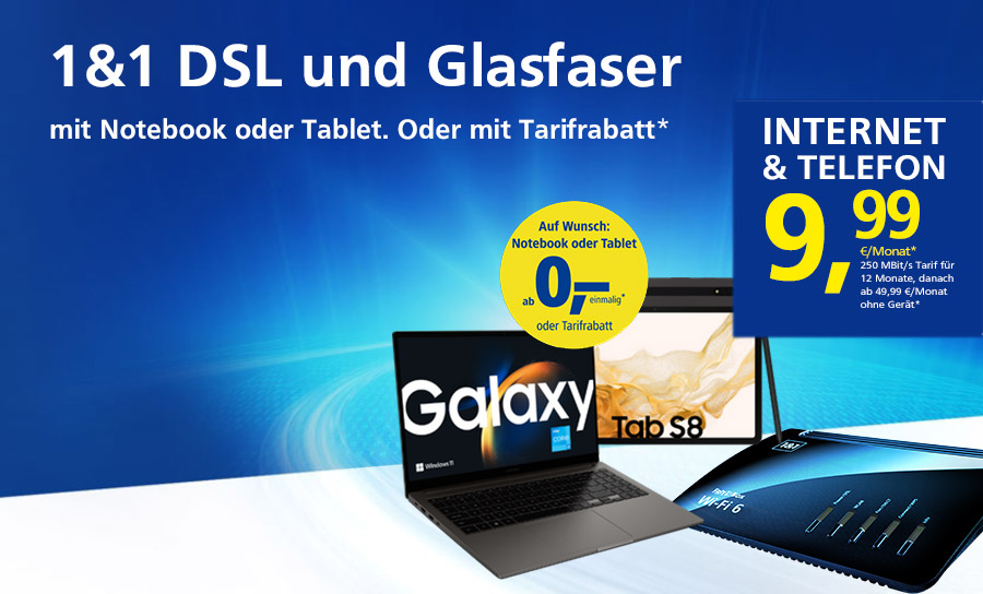 11&1 Aktion: 1&1 DSL und Glasfaser – Notebook inklusive