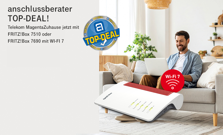 FRITZ!Box 7510 mit Wi-Fi 6 oder FRITZ!Box 7690 mit Wi-Fi 7 ab 24,90 € + 25 € Cashback