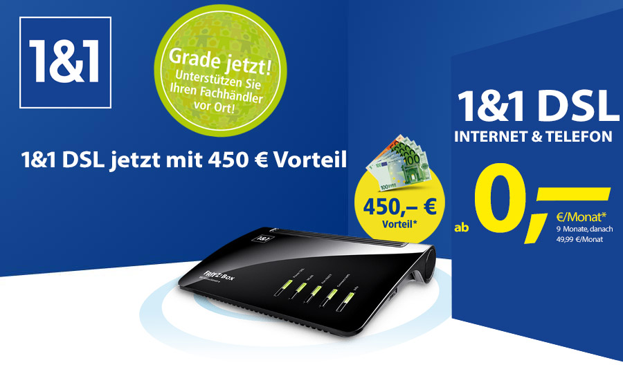 1&1 DSL ab 9,99 € monatlich, die ersten 6 Monate, danach 29,99 €